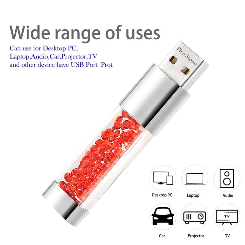 Fire Stone Lovely Diamond USB 2.0 Flash Drive Data Storage Memory Stick USB Stick Pendrive Gift (64GB, Red) - Image 4